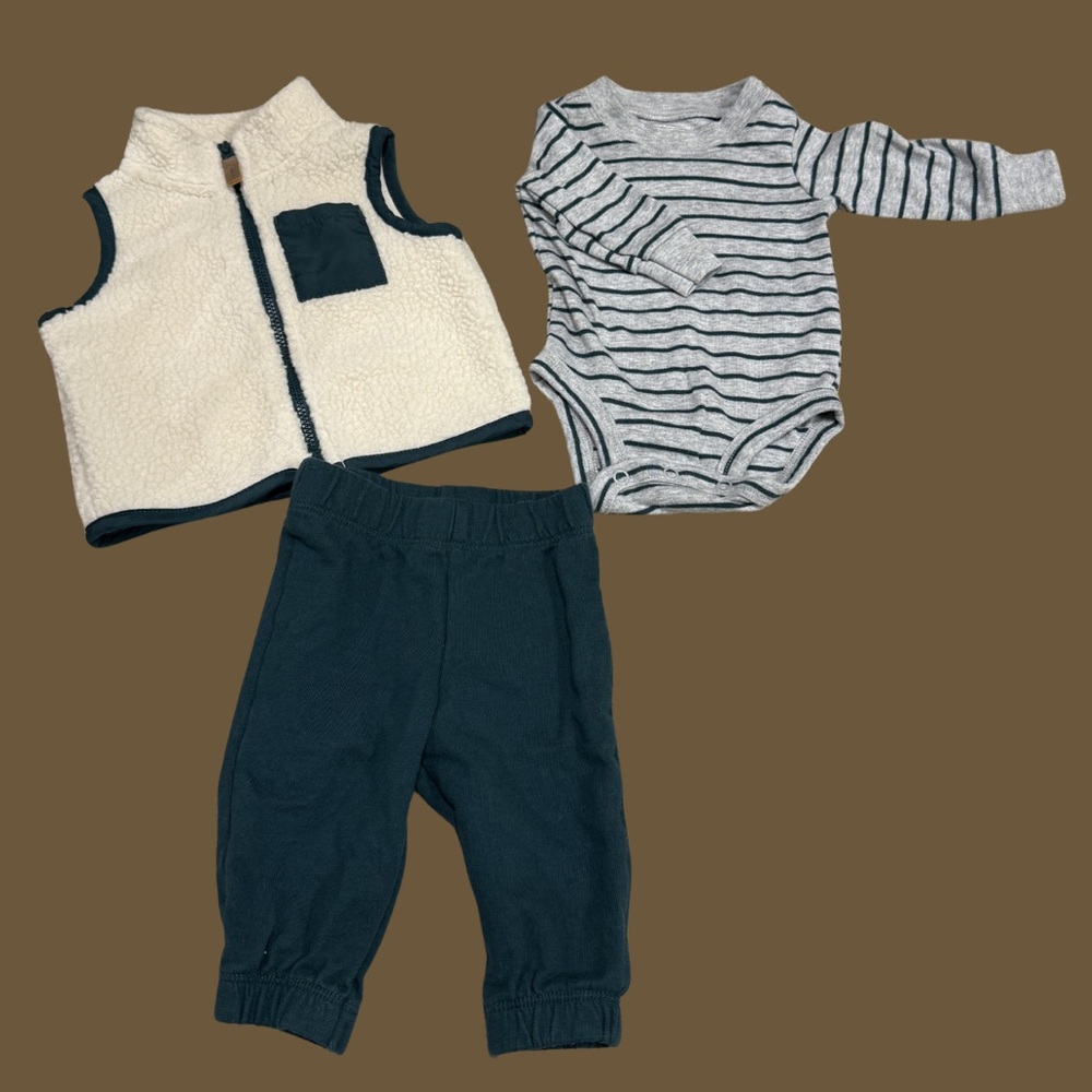 Carter’s Baby Boy 3-Piece Outfit | 3M | Sherpa Vest Set